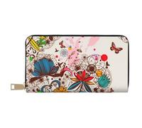 GSGCSBYMLG Portafoglio in pelle stampata con fiori colorati farfalla grande portafoglio da viaggio uomo donna porta carte frizione zip, bianco, Taglia unica