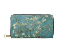 GSGCSBYMLG Portafoglio in pelle stampata con fiori di mandorlo grande portafoglio da viaggio uomo donna porta carte frizione zip, bianco, Taglia unica