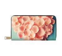 GSGCSBYMLG Portafoglio in pelle stampata con petali floreali a forma di cuore grande portafoglio da viaggio uomo donna porta carte frizione zip, bianco, Taglia unica