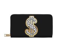GSGCSBYMLG Portafoglio in pelle stampata con segno del dollaro dorato grande portafoglio da viaggio uomo donna porta carte frizione con zip, bianco, Taglia unica