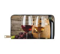GSGCSBYMLG Red Wine Galsses & Grapes con legno stampato portafoglio in pelle grande portafoglio da viaggio uomo donna zip pochette porta carte, bianco, Taglia unica