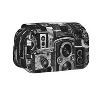 GSGCSBYMLG Retro Cool Camera Collection stampato doppia conchiglia penna caso portatile cancelleria caso, Nero , Taglia unica, Portamonete