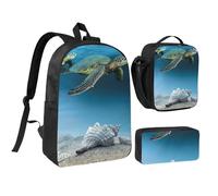 GSGCSBYMLG Sea Conch Shell Stella Marina Tartaruga Stampato 43,2 cm Borsa per la Scuola Penna Borsa Pranzo Set, Nero , Taglia unica, Portamonete