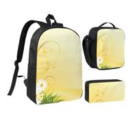 GSGCSBYMLG Set composto da borsa per la scuola e portapranzo con stampa di fiori di camomilla e farfalle, 43,2 cm, Nero , Taglia unica, Portamonete