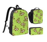 GSGCSBYMLG Set con borsa per la scuola, borsa portapranzo, 43,2 cm, motivo: scimmia, colore: verde, Nero , Taglia unica, Portamonete