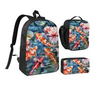 GSGCSBYMLG Set con borsa per la scuola, borsa portapranzo con stampa di pesce koi giapponese, 43,2 cm, Nero , Taglia unica, Portamonete