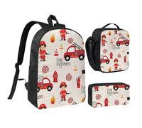 GSGCSBYMLG Set con borsa per la scuola e portapranzo con scritta "Little Boys and Girls in Firefighters", 43,2 cm, Nero , Taglia unica, Portamonete