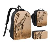 GSGCSBYMLG Set con due giraffe che corrono sul Barren, 43,2 cm, borsa per la scuola, portapenne, borsa per il pranzo, Nero , Taglia unica, Portamonete