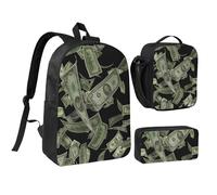 GSGCSBYMLG Set di borsa per il pranzo con scritta in inglese "Dollar Sign Money Print", 43,2 cm, Nero , Taglia unica, Portamonete