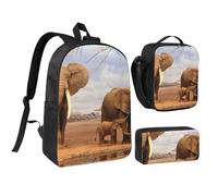 GSGCSBYMLG Set di borsa per la scuola, borsa portapranzo, 43,2 cm, motivo: famiglia di elefanti, Nero , Taglia unica, Portamonete