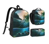 GSGCSBYMLG Set di borsa per la scuola, con stampa subacquea di palme e tartarughe marine, 43,2 cm, Nero , Taglia unica, Portamonete