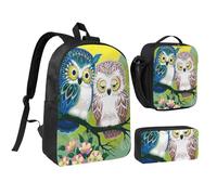 GSGCSBYMLG Set di borsa per la scuola da 43,2 cm, con coppia di gufi, persico e albero, Nero , Taglia unica, Portamonete