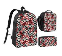 GSGCSBYMLG Set di borsa per la scuola da 43,2 cm con motivo a rombi a scacchi, Nero , Taglia unica, Portamonete