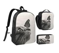 GSGCSBYMLG Set di borsa per la scuola da 43,2 cm con stampa di farfalle e gatti, Nero , Taglia unica, Portamonete