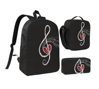 GSGCSBYMLG Set di borsa per la scuola da 43,2 cm, con stampa di simboli musicali e scritta "Love", Nero , Taglia unica, Portamonete
