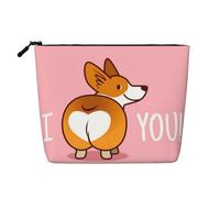 GSGCSBYMLG Simpatico cartone animato gallese Corgi Dog Butt Heart stampato canapa finta borsa trucco borsa da viaggio borsa organizer, Nero , Taglia unica
