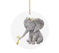 GSGCSBYMLG Simpatico elefante con corona e anatra stampata in alluminio rotondo decorazione per albero di Natale da appendere
