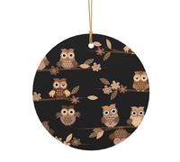 GSGCSBYMLG Simpatico marrone cartone animato gufo stampato alluminio rotondo pendente decorazione albero di Natale appeso