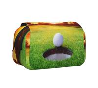 GSGCSBYMLG Sport Golf Ball Tramonto Albero Stampato Doppia Clamshell Pen Case Portatile Cancelleria Caso, Nero , Taglia unica, Portamonete