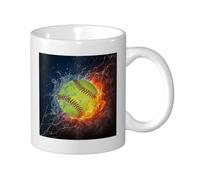 GSGCSBYMLG Tazza da caffè in ceramica con stampa di baseball arancione e softball sul fuoco e sull'acqua
