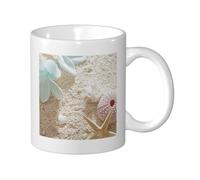 GSGCSBYMLG Tazza da caffè in ceramica con stampa di fiori zen blu con stelle marine sulla spiaggia