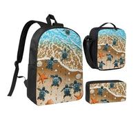 GSGCSBYMLG Turtles on The Beach - Set con borsa per la scuola, 43,2 cm, borsa portapranzo, Nero , Taglia unica, Portamonete