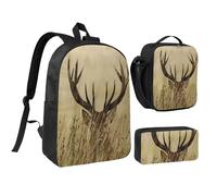 GSGCSBYMLG Whitetail Cervo Cervo nel deserto stampato 43,2 cm borsa per la scuola borsa portapranzo set, Nero , Taglia unica, Portamonete
