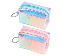 GSHLLO Portamonete olografico a forma di sirena, piccolo portamonete glitterato, con cerniera, portamonete, mini portamonete, portamonete, porta carte di credito, per ragazze, Rosa e blu., Rectangular