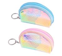 GSHLLO Portamonete olografico a forma di sirena, piccolo portamonete glitterato, con cerniera, portamonete, mini portamonete, portamonete, porta carte di credito, per ragazze, Rosa e blu., Semicircle