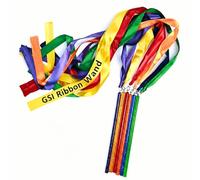 GSI Bacchette da ginnastica multicolore scintillanti [6 confezioni] con bastone da 22,9 cm e nastro da 1 metro per palestra, allenamento, circo, danza, bacchetta twirling, stelle filanti danzanti