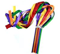 GSI Bacchette da ginnastica multicolore scintillanti [6 confezioni] con bastone da 22,9 cm e nastro da 1 metro per palestra, allenamento, circo, danza, bacchetta twirling, stelle filanti danzanti