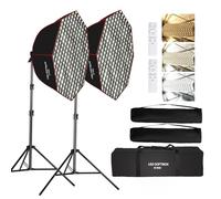 GSKAIWEN Kit di Softbox illuminazione Parabolica Ottagonale 110 W, Softbox 95 cm con griglia alveolare/telecomando/supporto per luce da studio, registrazione video, fotografia di ritratti, dal vivo