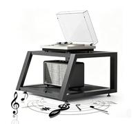 GSKFXJ Supporto Per Giradischi, Rack Multimediale AV A 2/3/4 Livelli, Ripiani Angolari In Legno, Torre Audio Stereo, Armadio Audio Video, Mobiletto TV(Black,2 Tier)