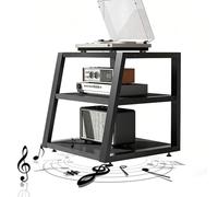 GSKFXJ Supporto Per Giradischi, Rack Multimediale AV A 2/3/4 Livelli, Ripiani Angolari In Legno, Torre Audio Stereo, Armadio Audio Video, Mobiletto TV(Black,3 Tier)