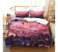 GSKOQD 3 Pcs Biancheria Da Letto Set 3D Mongolfiera Cielo Rosa, Copripiumino Con Cerniera, Per Bambini Ragazzo Ragazza, Poliestere (Copripiumino Singolo 150X200Cm E 2 Federa 50X80Cm)