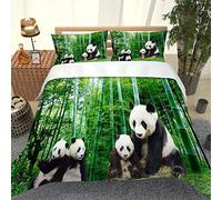 GSKOQD 3 Pcs Biancheria Da Letto Set 3D Panda Carino Nella Foresta Di Bambù Verde, Copripiumino Con Cerniera, Per Bambini Ragazzo Ragazza, Poliestere (Copripiumino Matrimoniale 200X200Cm E 2 Federa