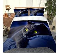 GSKOQD Copripiumino In 3 Pezzi, Set Di Biancheria Da Letto Con Gatto Nero Stampati In 3D, Copripiumino In Microfibra E 2 Federe, Cerniera Nascosta, Formato Matrimoniale 240X220Cm