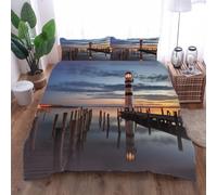 GSKOQD Set Copripiumino Matrimoniale Con Cerniera E 2 Federe, Set Di Biancheria Da Letto Natalizia In Microfibra Per Bambini/Adulti 240X220Cm, Motivo Paesaggio Del Faro Sull'Oceano 3D, Ultra Morbid