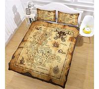 GSKOQD Set Copripiumino Singolo Bambini 150X200Cm 3 Pezzi Set Motivo Mappa Nautica D'Epoca 3D Set Di Biancheria Da Letto Natalizia In Microfibra Con Chiusura A Cerniera E 2 Federe 50X80Cm