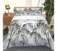 GSKOQD Set Copripiumino Una Piazza E Mezza Invernale Per Ragazzo 200X200Cm 3 Pezzi Set Motivo Stampa Di Un Albero In Bianco E Nero 3D Set Di Biancheria Da Letto In Microfibra Con Cerniera E 2 Feder