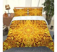 GSKOQD Set Di Biancheria Da Letto Con Motivo Fiore Dell'Innovazione Dorata 3D In 3 Pezzi, Copripiumino Matrimoniale Invernale In Microfibra 240X220Cm E 2 Federe 50X80Cm, Chiusura A Cerniera, Ultra