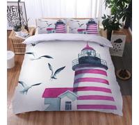 GSKOQD Set Di Biancheria Da Letto Di 3D Vista Della Cabina Del Faro Stampa Digitale, 3 Pezzi In Microfibra Con Chiusura E Federa A Cerniera Set Copripiumino Matrimoniale 200X200Cm, Ultra Morbido