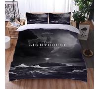 GSKOQD Set Di Biancheria Da Letto Di Vista Notturna Del Faro Costiero 260X240Cm, 3 Pezzi In Microfibra Con Chiusura E Federa A Cerniera Set Copripiumino Matrimoniale Per Coppia Adulti Doppia