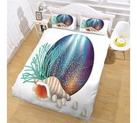 GSKOQD Set Di Biancheria Da Letto Matrimoniale In Microfibra 3 Pezzi, Motivo Conchiglie E Piante Acquatiche 3D, Copripiumino Matrimoniale Natalizio 200X200Cm Con 2 Federe, Per Bambini Ragazza, Anal