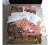 GSKOQD Set Di Biancheria Da Letto Matrimoniale In Microfibra 3 Pezzi, Motivo Tavolo E Sedie Rosa Per Torte 3D, Copripiumino Matrimoniale Natalizio 240X220Cm Con 2 Federe, Per Bambini E Adulti, Anal