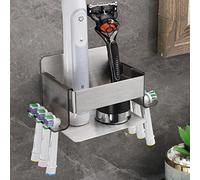 Gsocel Porta Spazzolino Elettrico,Porta Testine Spazzolino Elettrico Senza Foratura in Acciaio inox SUS304 Porta Spazzolino da Muro con 2 Ganci,Argento