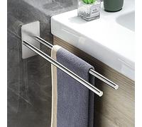 Gsocel Portasciugamani a Due Bracci in Acciaio Inox 304 Autoadesivo Porta Asciugamani Doppio Senza Foratura Portasalviette da Parete per Bagno e Cucina Argento 38CM