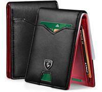 GSOIAX Portafoglio sottile da uomo in pelle con blocco RFID, tasca frontale bifold in fibra di carbonio, clip per banconote da uomo, porta carte di credito con scatola regalo, nero e rosso, 10,9 x 7,6