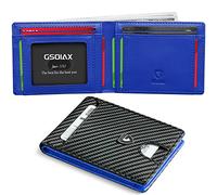 GSOIAX Portafoglio sottile da uomo RFID Blocco portafogli bifold per gli uomini minimalista in vera pelle porta carte in fibra di carbonio Clip di denaro sottile da uomo con confezione regalo, Blu carbonio., Sottile