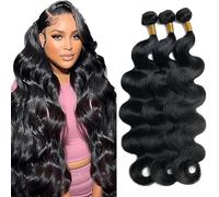 Gsoroel 24 26 28 Inch Body Wave Bundles Human Hiar Unprocessed Brazilian Virgin Human Hair Extensions 1B Natural Black Capelli Umani Bundle With Minimal Shedding For Women